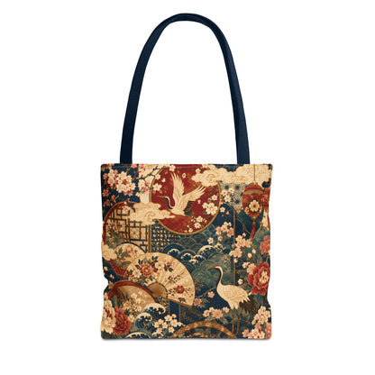 East Asian Floral Crane Full Art Tote Bag