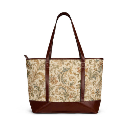 William Morris Vintage Floral Scroll Leather Trim Shoulder Tote Bag