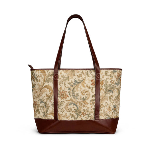 William Morris Vintage Floral Scroll Leather Trim Shoulder Tote Bag