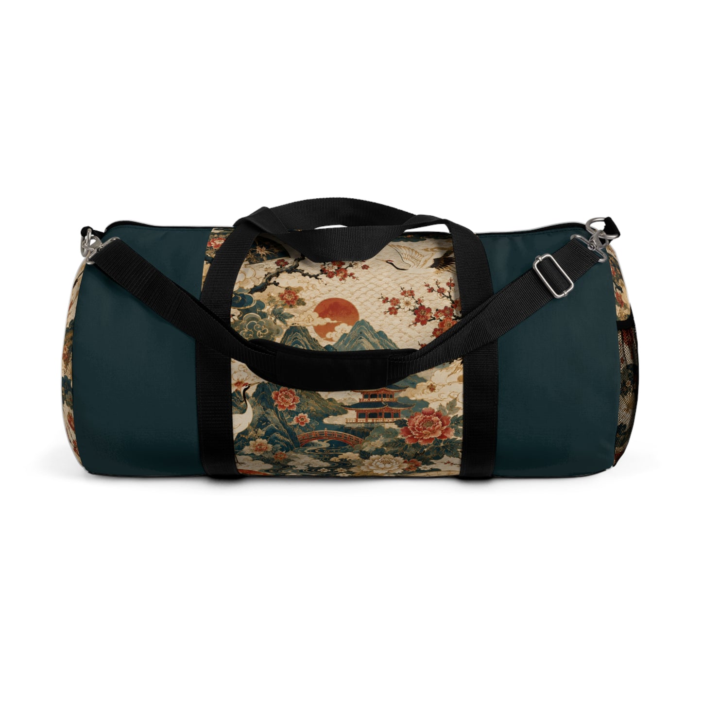 East Asian Vintage Landscape Navy Blue Duffel Gym Bag