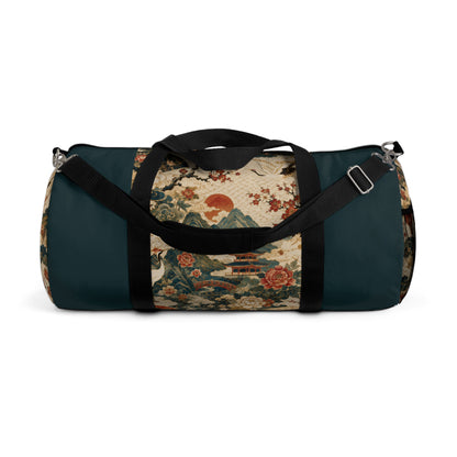 East Asian Vintage Landscape Navy Blue Duffel Gym Bag