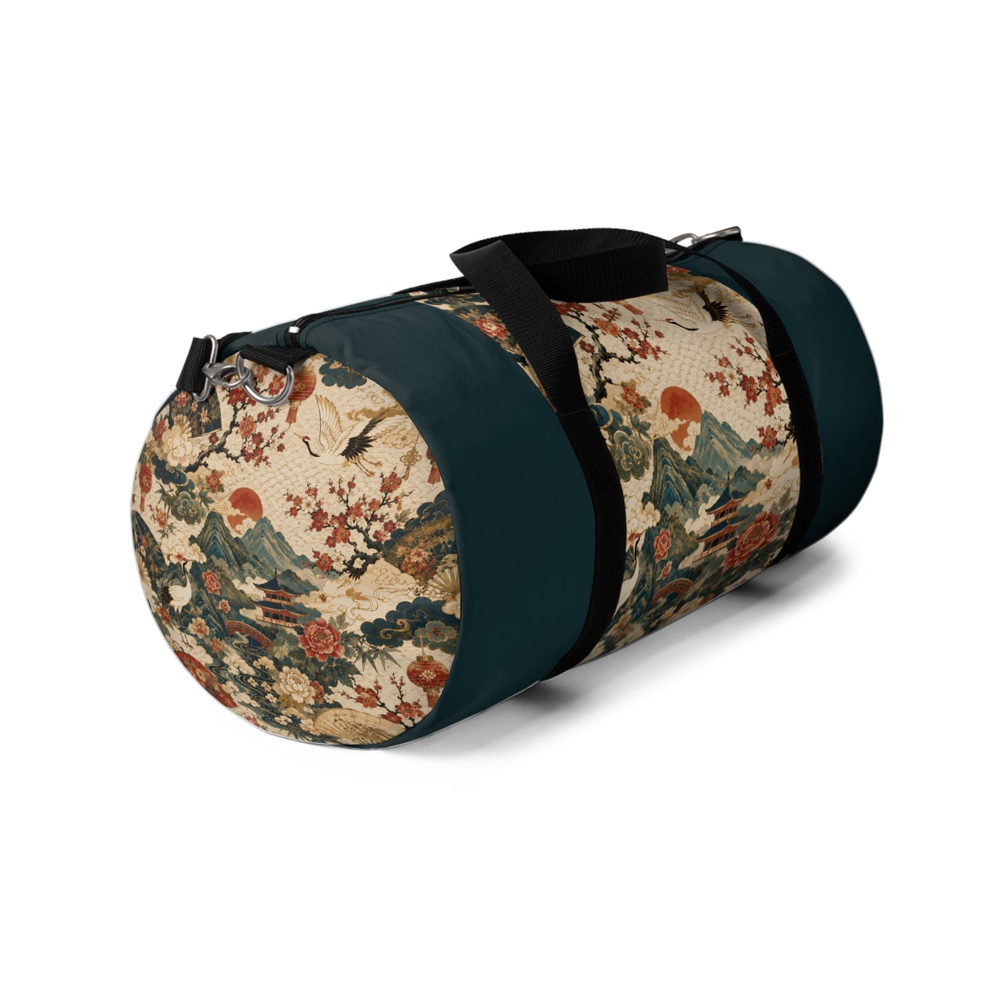 East Asian Vintage Landscape Navy Blue Duffel Gym Bag