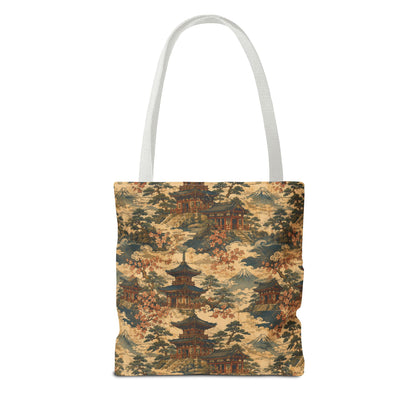Vintage Japanese Temple Painting Full Art Tote Bag