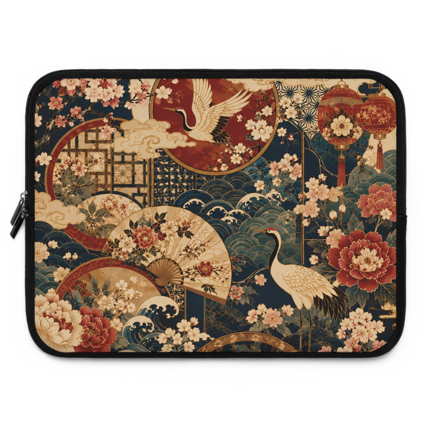 East Asian Floral Crane Pillow Case