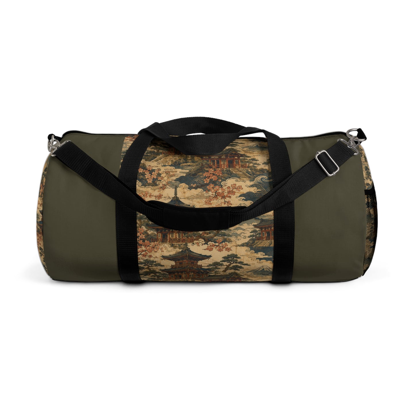 Vintage Japanese Military Green Temple Painting Duffel Gym Bag