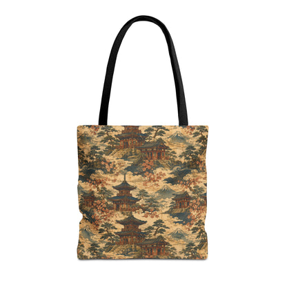 Vintage Japanese Temple Painting Full Art Tote Bag
