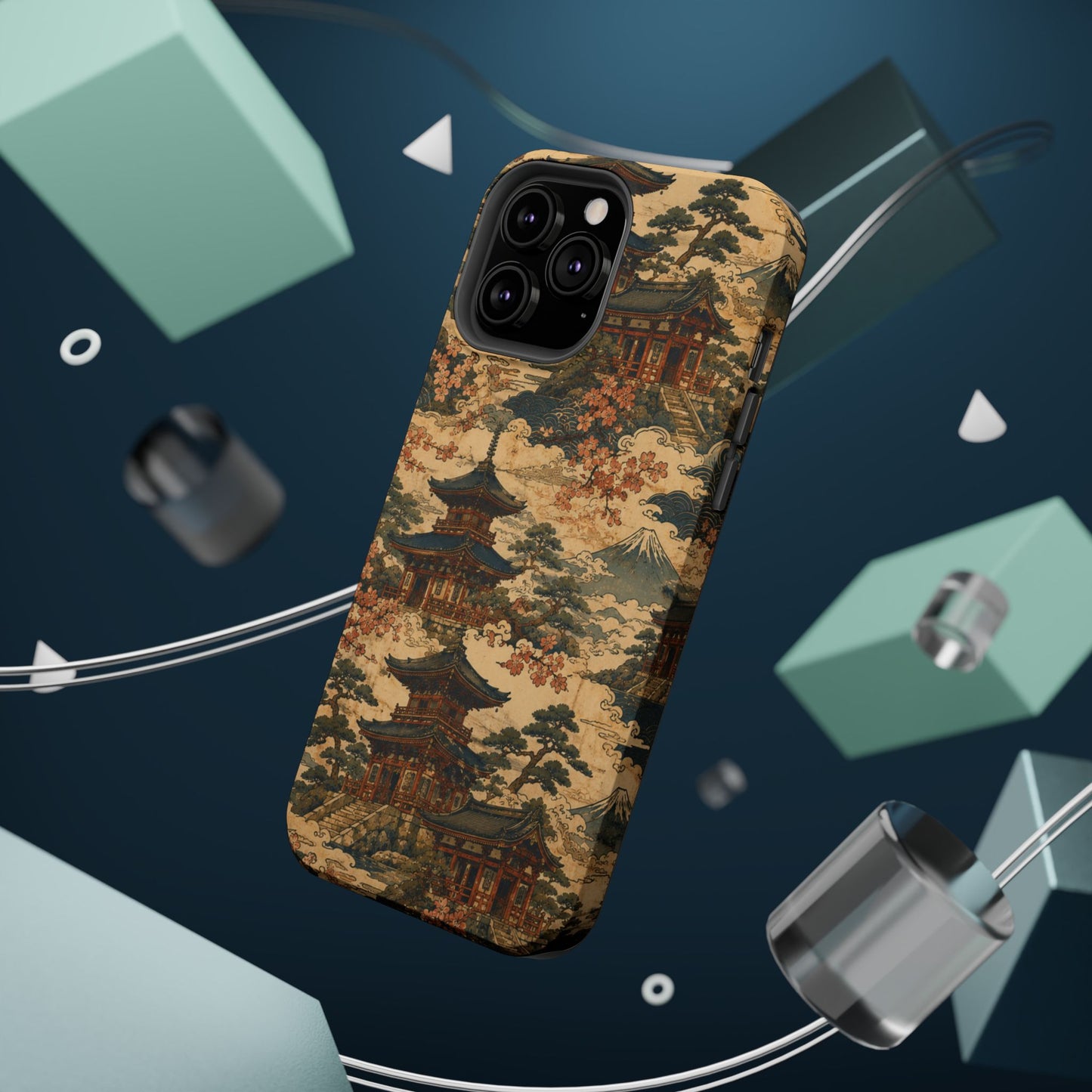 Vintage Japanese Temple Painting Magnetic Impact-Resistant iPhone Cases