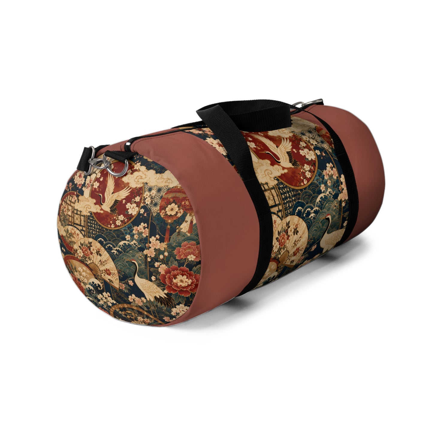 East Asian Floral Crane Salmon Rose Duffel Gym Bag