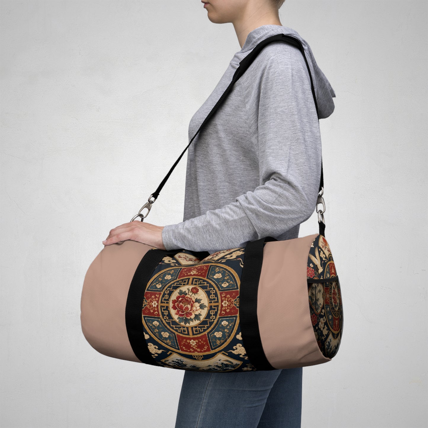 East Asian Oriental Medallion Baby Pink Duffel Gym Bag