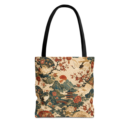 East Asian Vintage Landscape Full Art Tote Bag