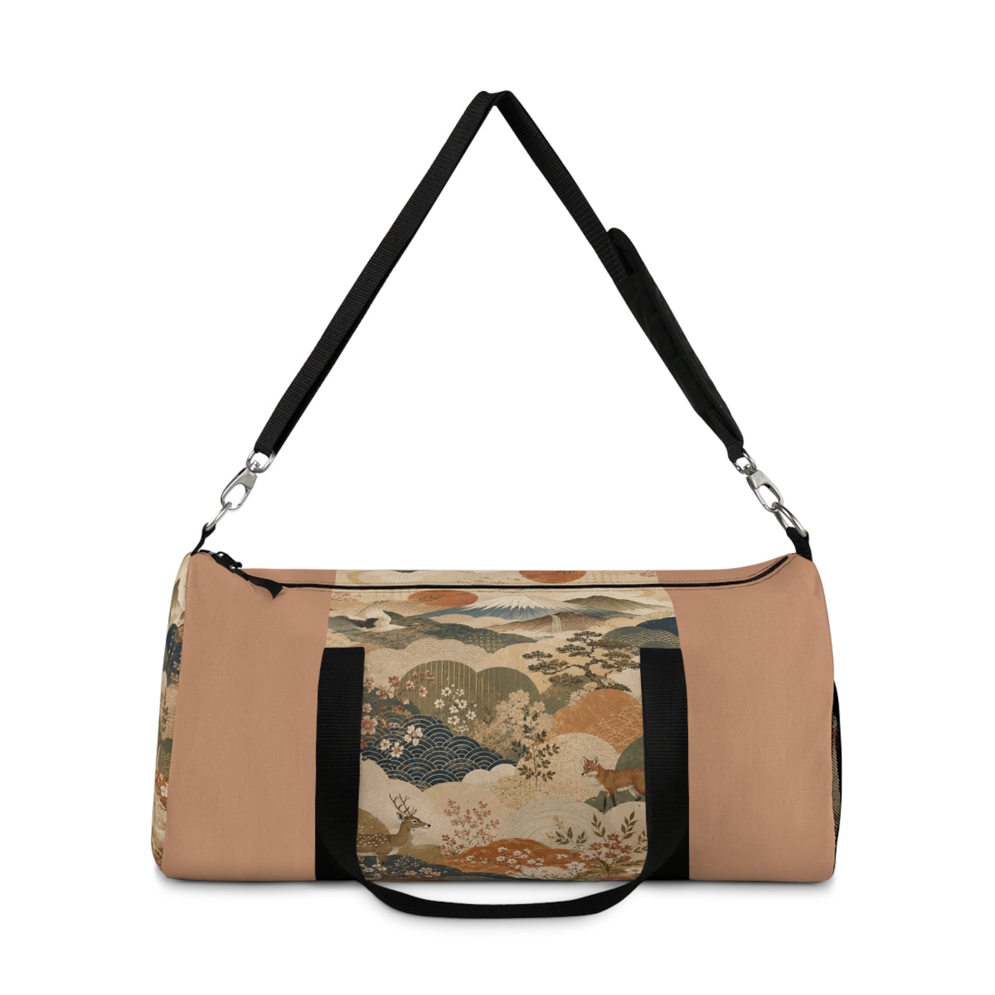Vintage Japanese Sandy Orange Animal Landscape Duffel Gym Bag