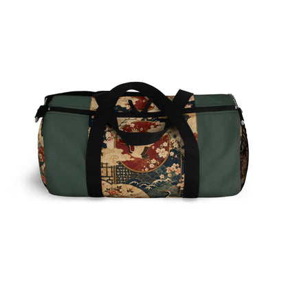 East Asian Floral Crane Sage Green Duffel Gym Bag