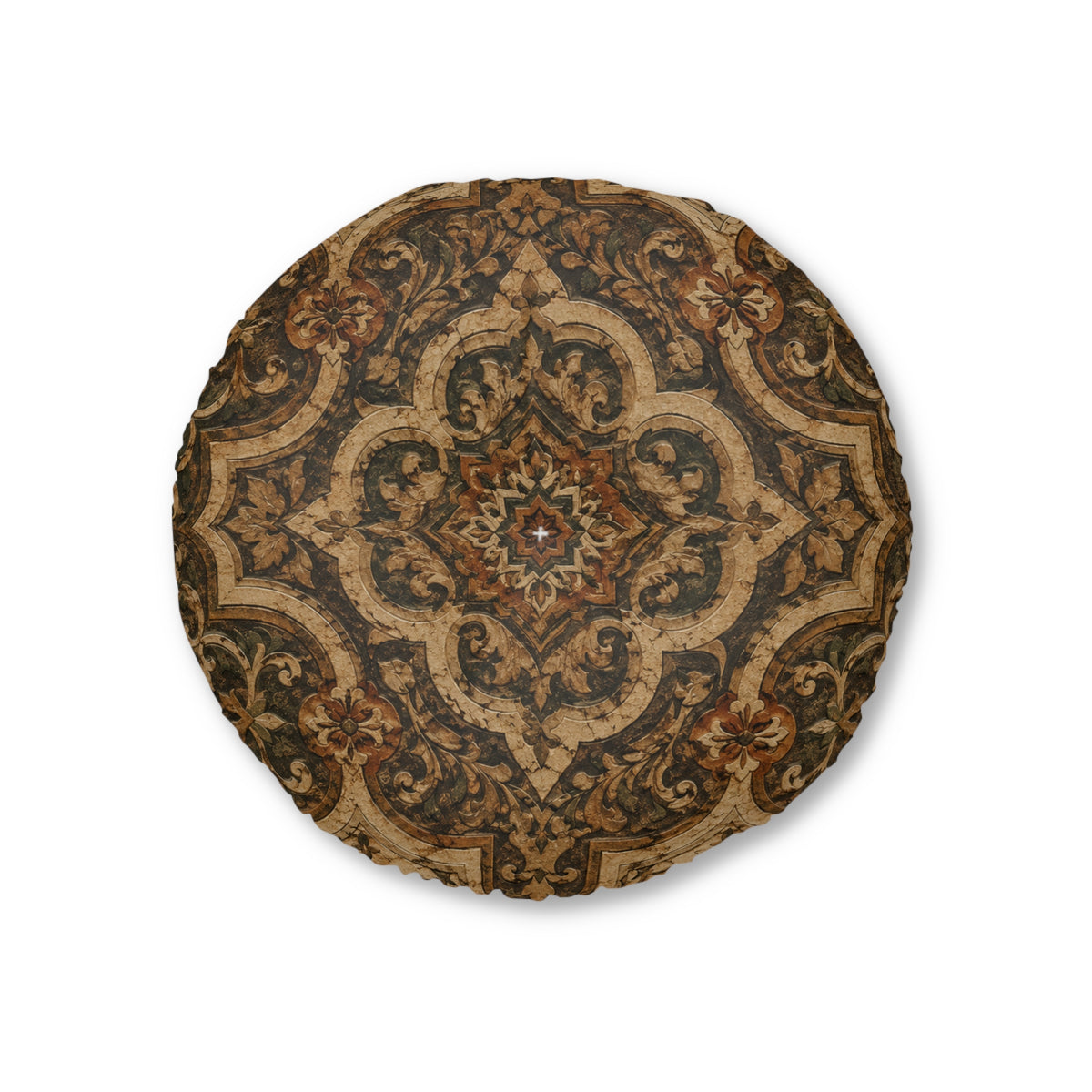 Moroccan Detailed Natural Round Tufted Floor Pillow