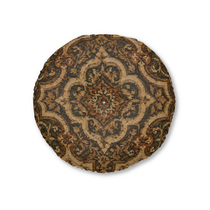 Moroccan Detailed Natural Round Tufted Floor Pillow