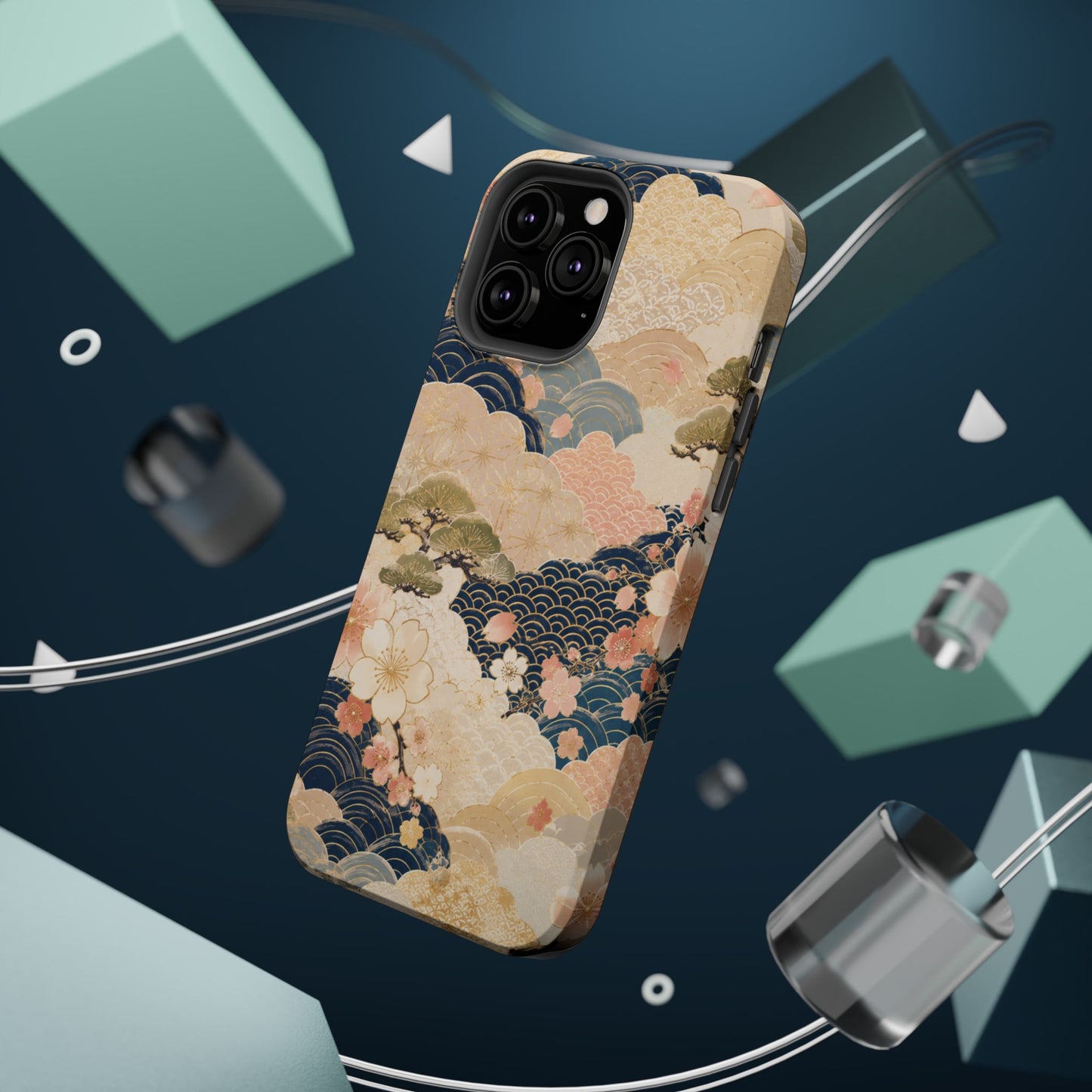 Vintage Japanese Floral Wave Magnetic Impact-Resistant iPhone Cases