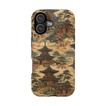 Vintage Japanese Temple Painting Magnetic Impact-Resistant iPhone Cases
