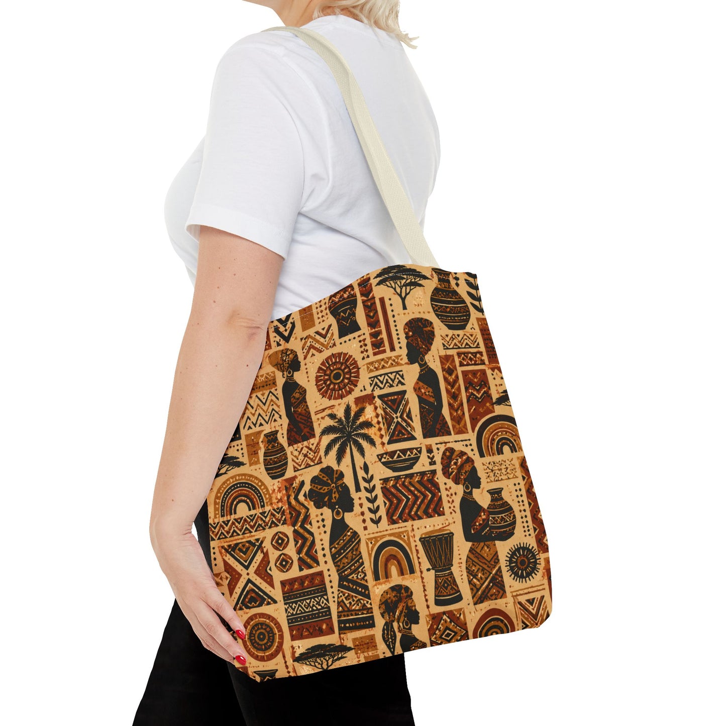 African Tribal Ethnic Silhouette Pattern Full Art Tote Bag