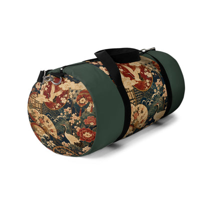 East Asian Floral Crane Sage Green Duffel Gym Bag