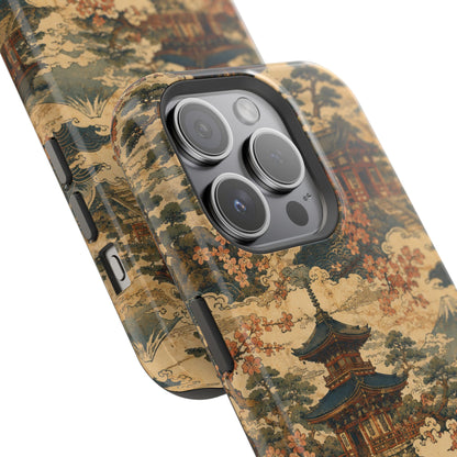 Vintage Japanese Temple Painting Magnetic Impact-Resistant iPhone Cases