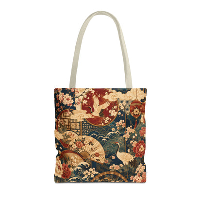 East Asian Floral Crane Full Art Tote Bag