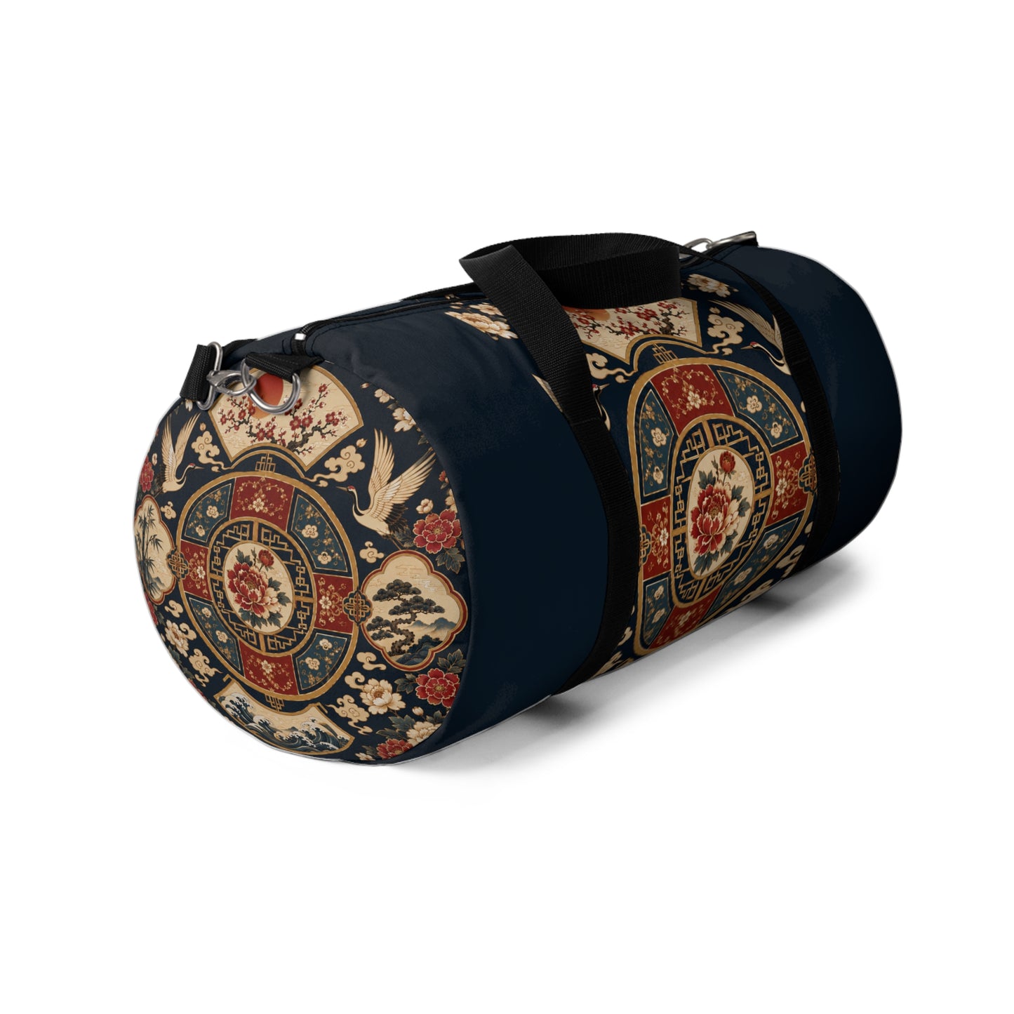 East Asian Oriental Medallion Navy Blue Duffel Gym Bag