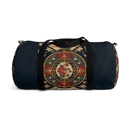 East Asian Oriental Medallion Navy Blue Duffel Gym Bag