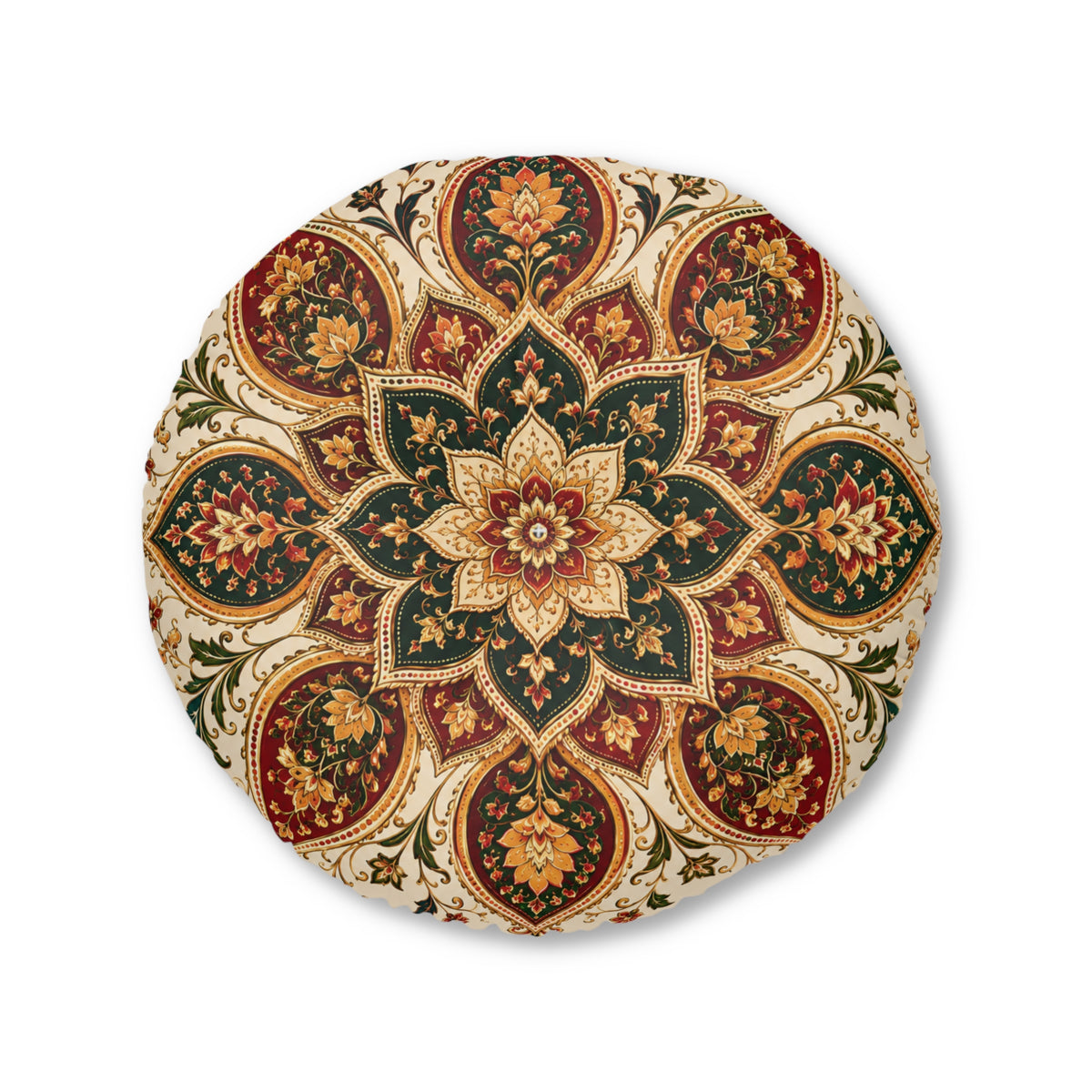 Indian Vintage Floral Mandala Bohemian Round Tufted Floor Pillow