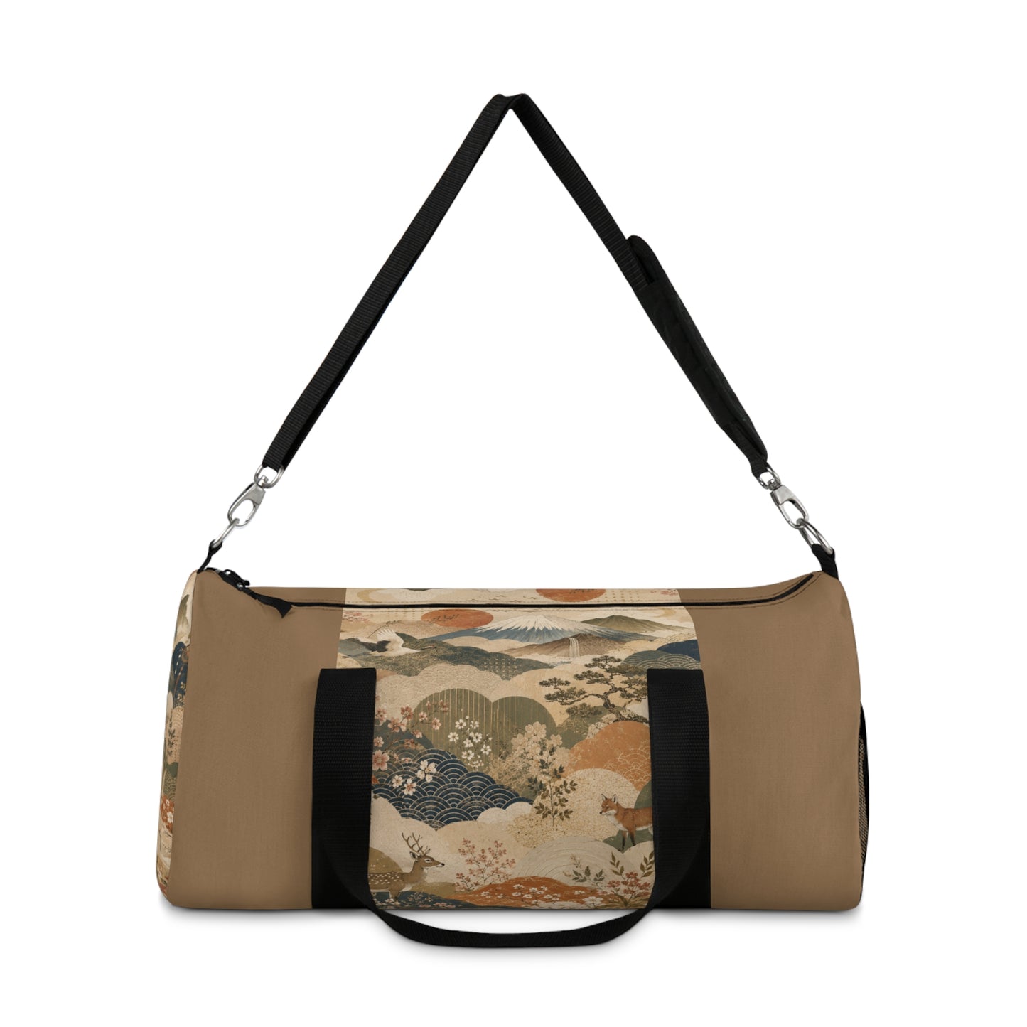 Vintage Japanese Earth Brown Animal Landscape Duffel Gym Bag