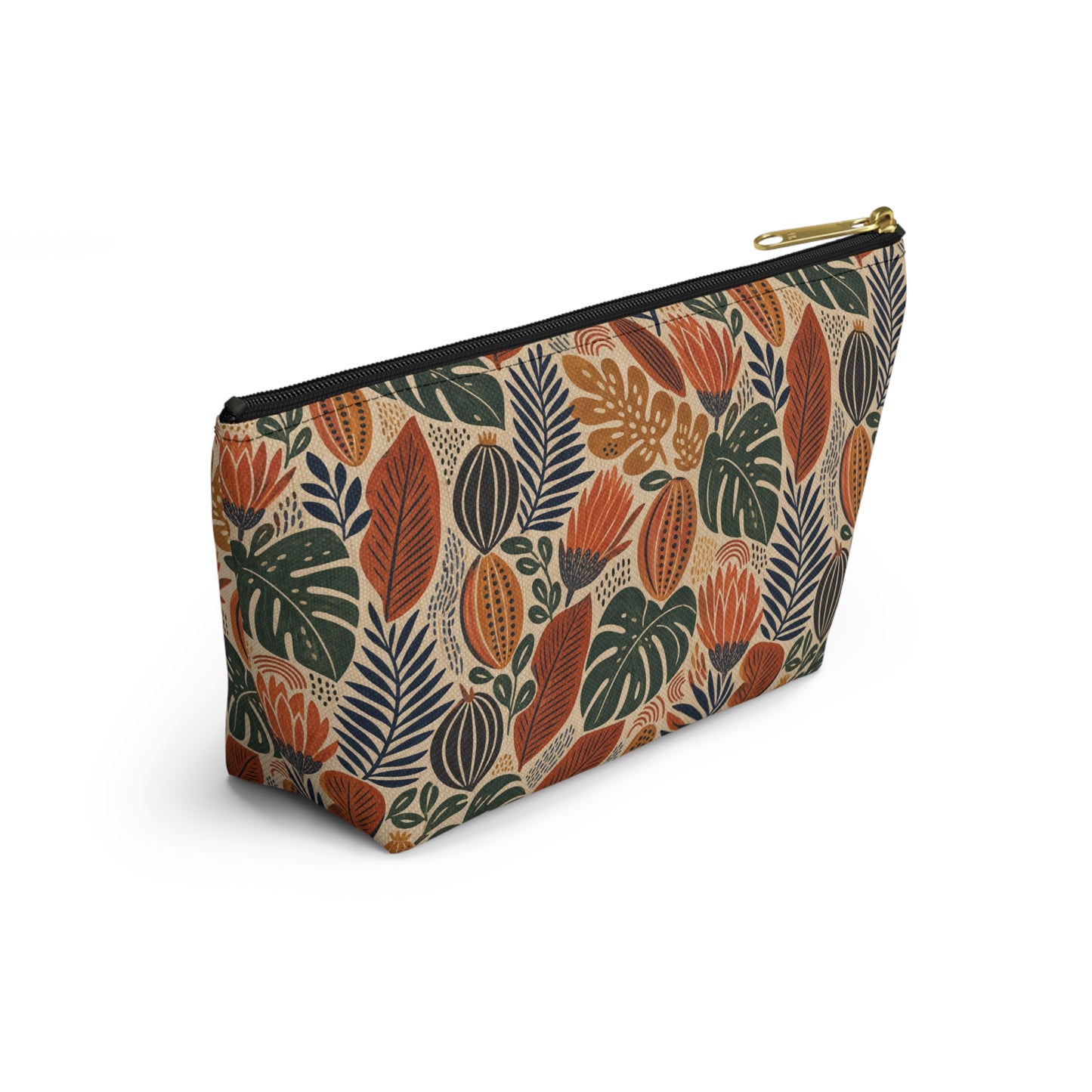 African Tribal Botanical Cacti Leaf Accessory Pouch Makeup Bag