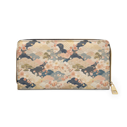 Vintage Japanese Blossom Wave Zipper Wallet
