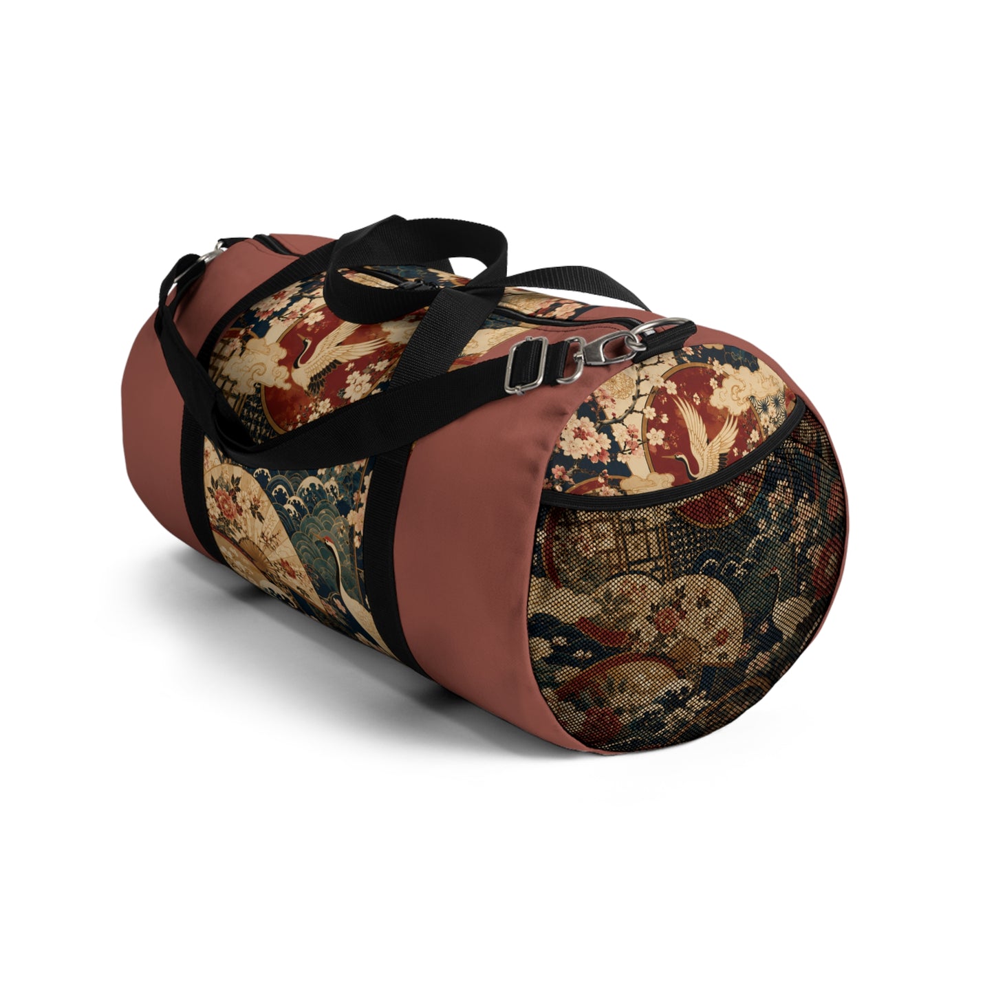 East Asian Floral Crane Salmon Rose Duffel Gym Bag