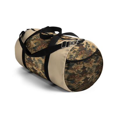 Vintage Japanese Honey Beige Temple Painting Duffel Gym Bag