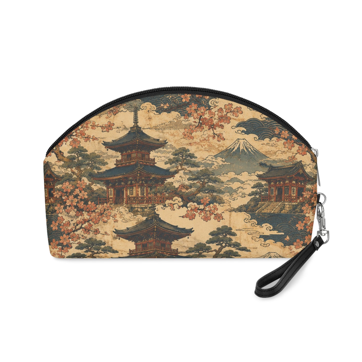 Vintage Japanese Temple Painting Cosmetic Makeup Pouch