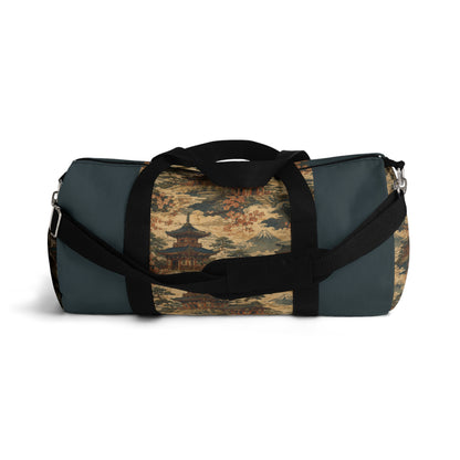 Vintage Japanese Dusty Peacock Temple Painting Duffel Gym Bag