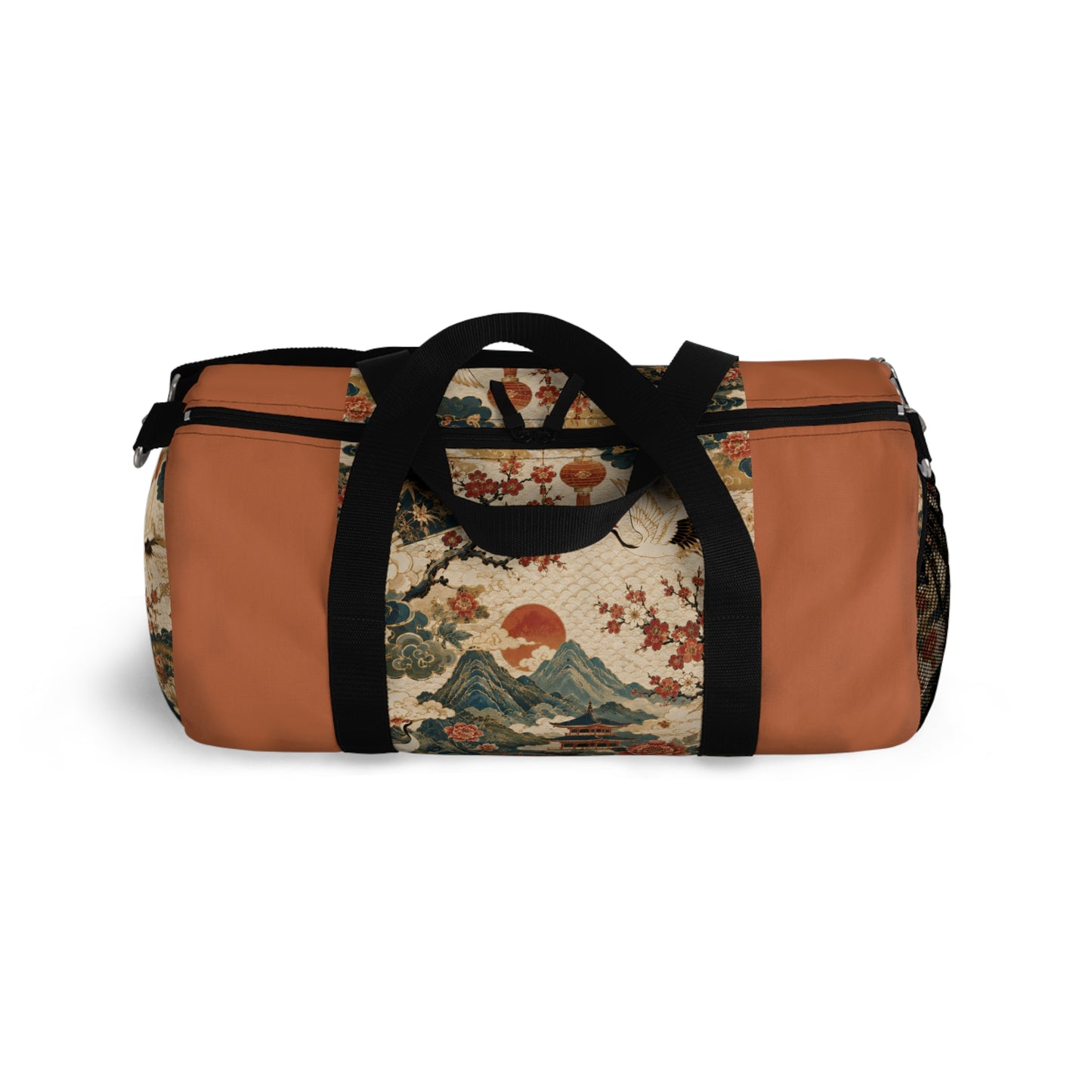 East Asian Vintage Landscape Papaya Orange Duffel Gym Bag