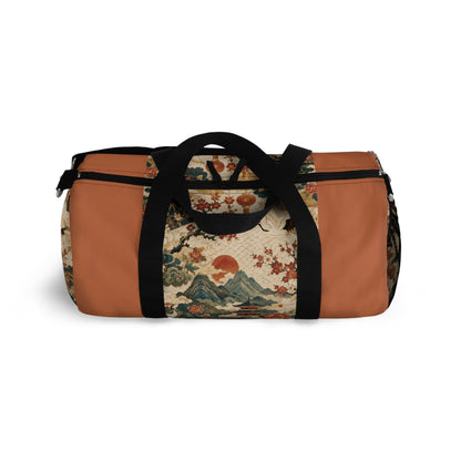 East Asian Vintage Landscape Papaya Orange Duffel Gym Bag