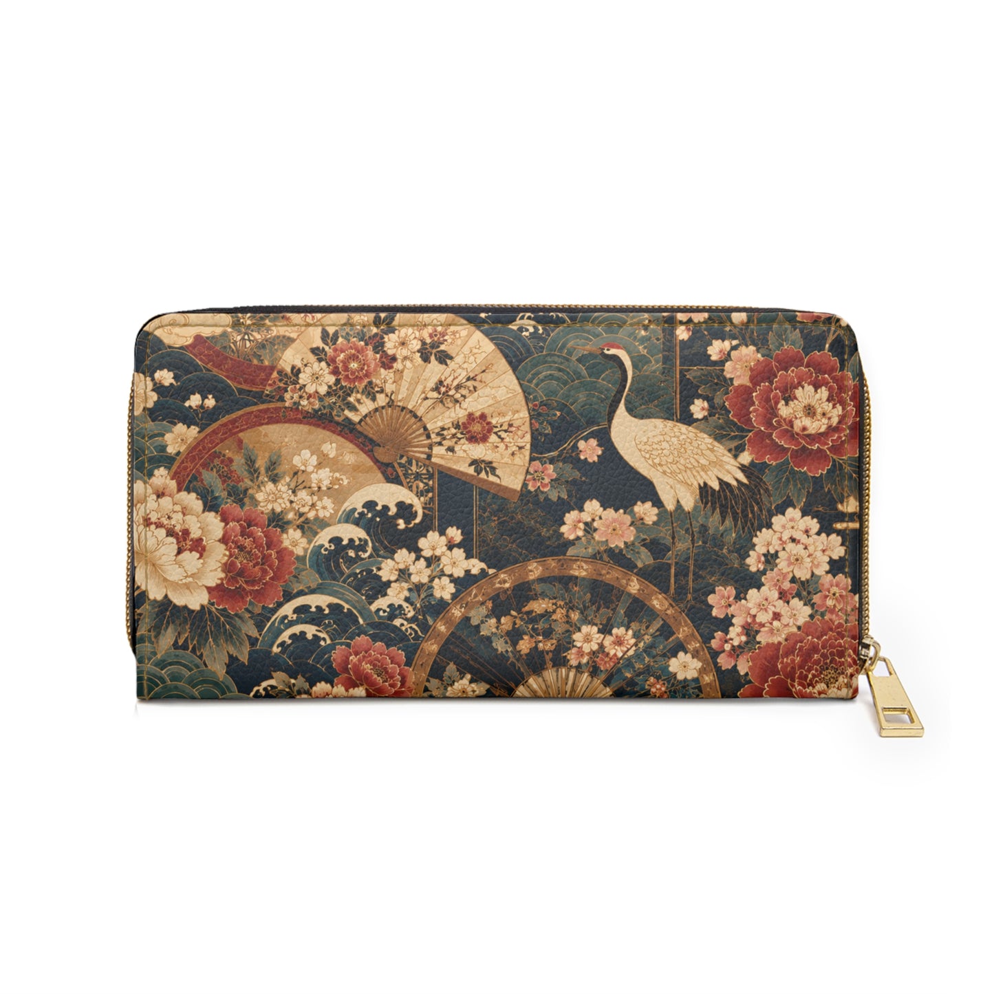 East Asian Floral Crane Zipper Wallet