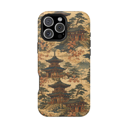 Vintage Japanese Temple Painting Magnetic Impact-Resistant iPhone Cases
