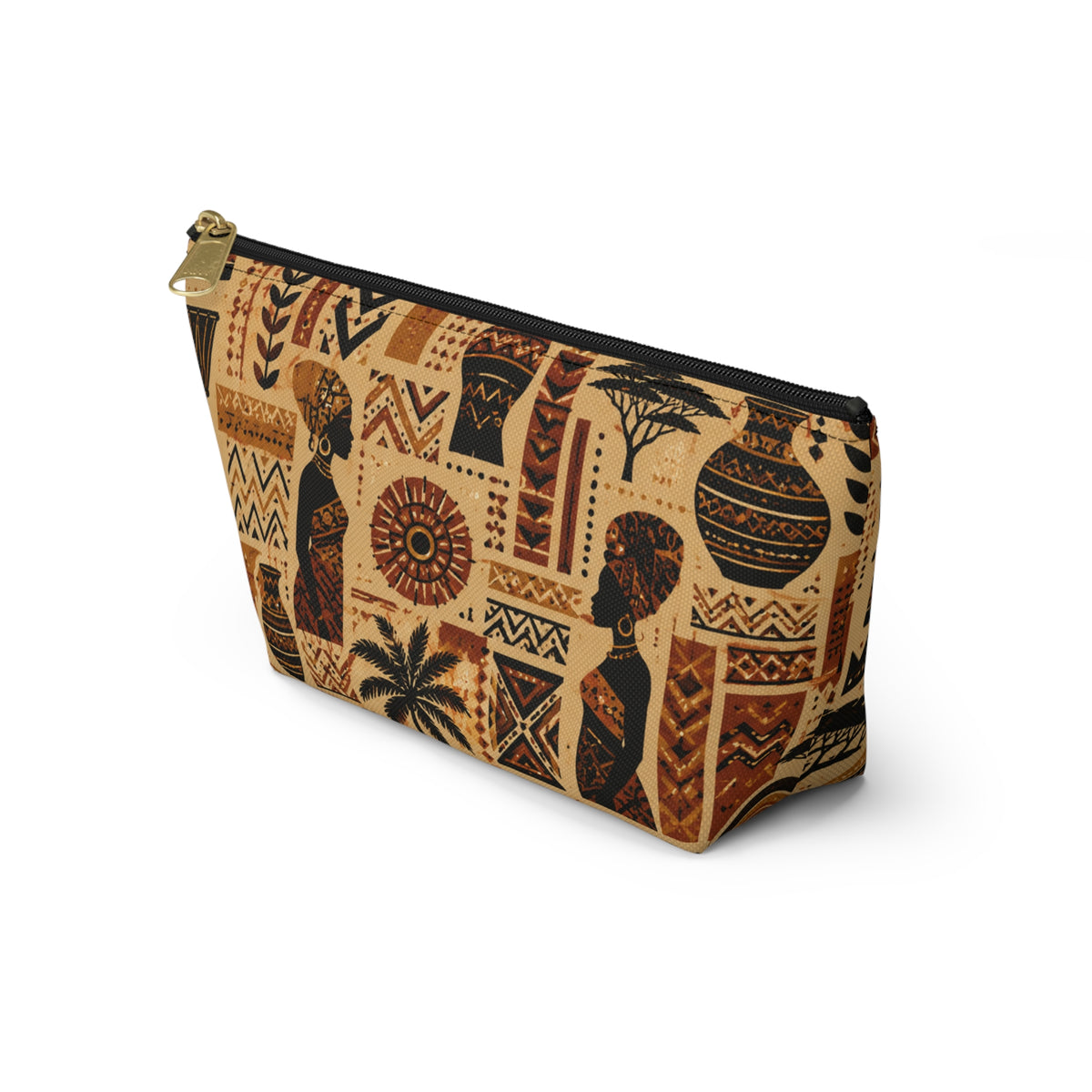 African Tribal Ethnic Silhouette Pattern Accessory Pouch Makeup Bag
