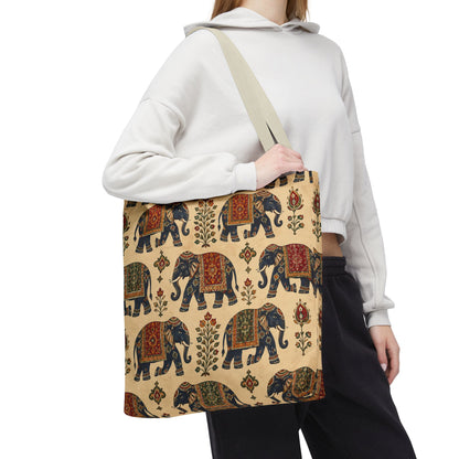 Indian Vintage Traditional Elephant Tapestry Full Art Tote Bag