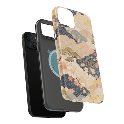 Vintage Japanese Floral Wave Magnetic Impact-Resistant iPhone Cases