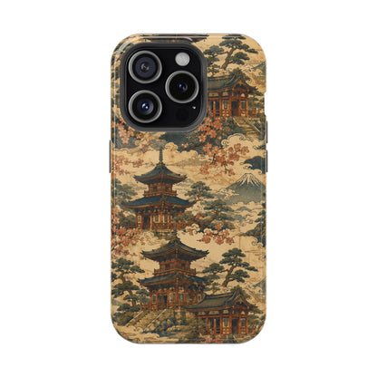 Vintage Japanese Temple Painting Magnetic Impact-Resistant iPhone Cases