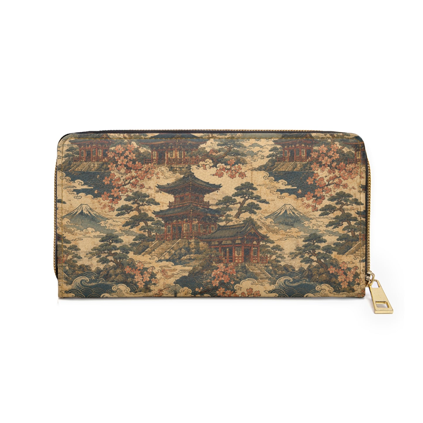 Vintage Japanese Temple Painting Zipper Wallet