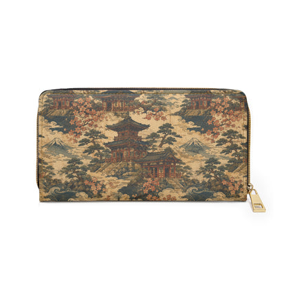 Vintage Japanese Temple Painting Zipper Wallet
