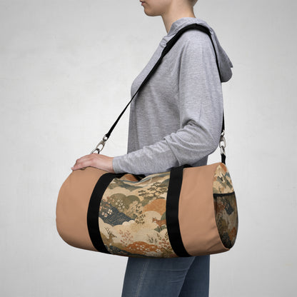 Vintage Japanese Sandy Orange Animal Landscape Duffel Gym Bag