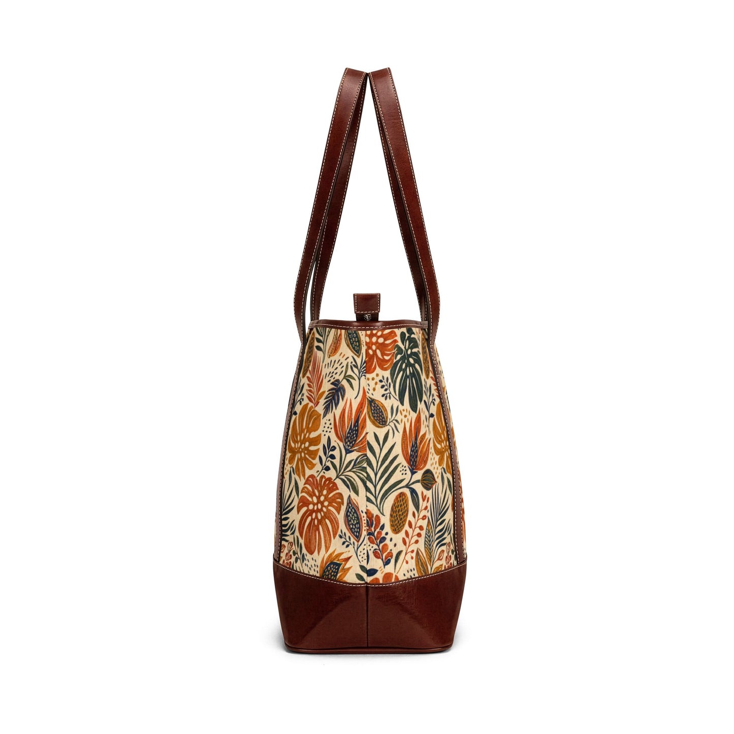 African Botanical Palm Leather Trim Shoulder Tote Bag