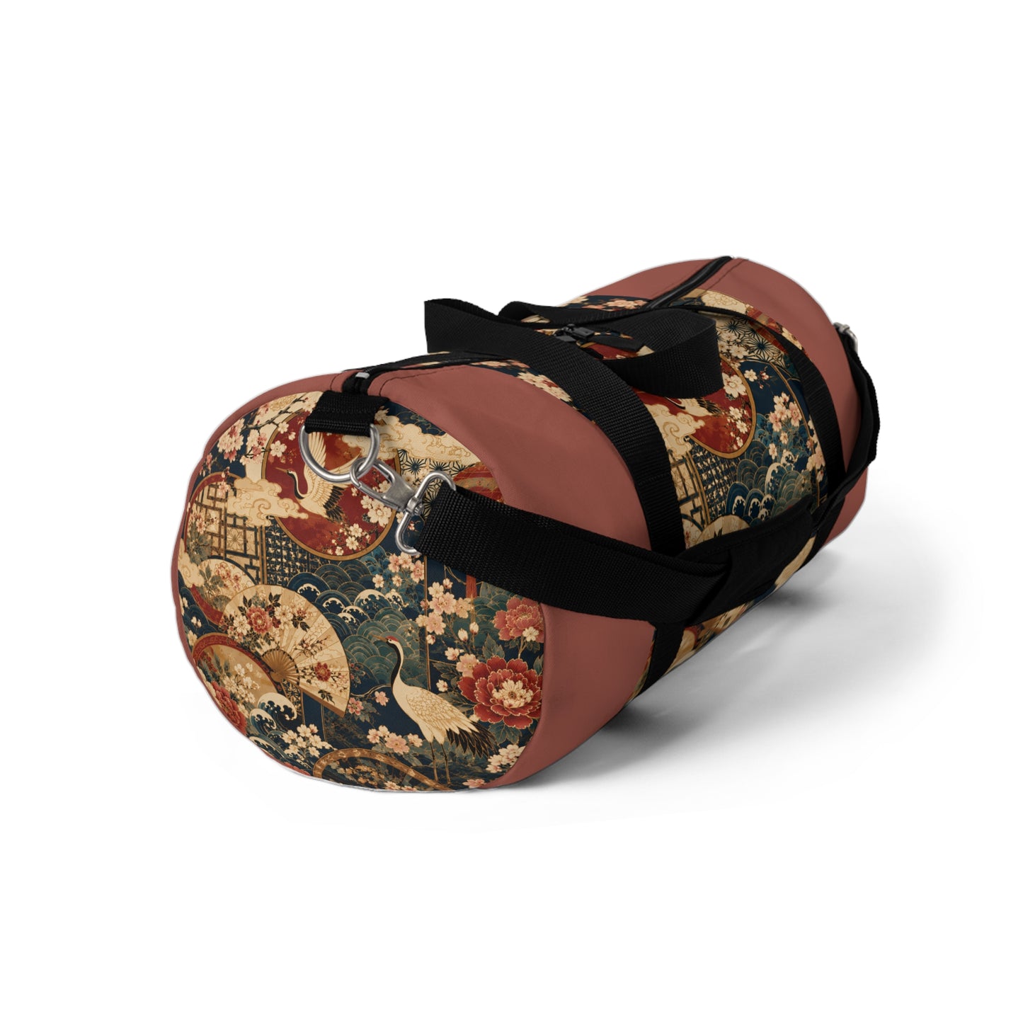 East Asian Floral Crane Salmon Rose Duffel Gym Bag