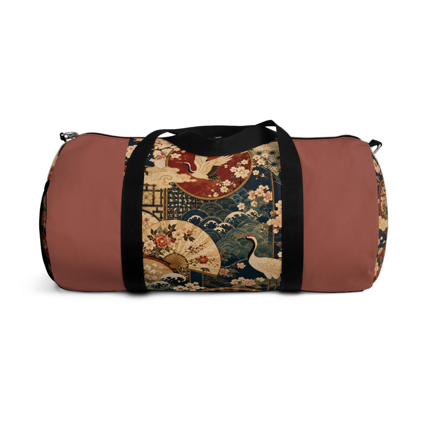 East Asian Floral Crane Salmon Rose Duffel Gym Bag