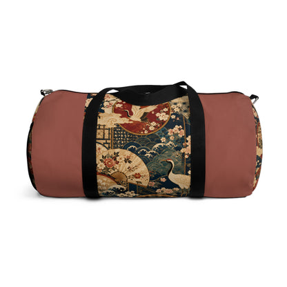 East Asian Floral Crane Salmon Rose Duffel Gym Bag