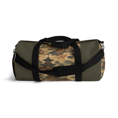 Vintage Japanese Military Green Temple Painting Duffel Gym Bag